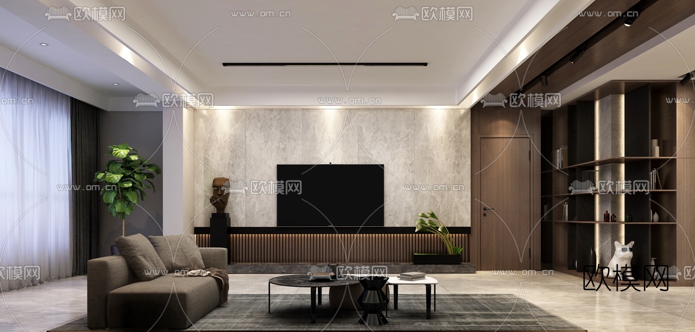 后现代客厅餐厅3d模型下载（渲染图1）