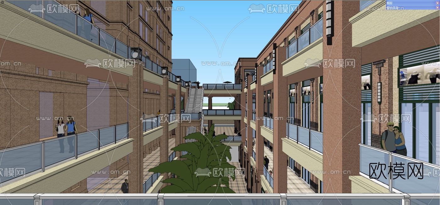 欧式商住综合体su模型下载（渲染图4）