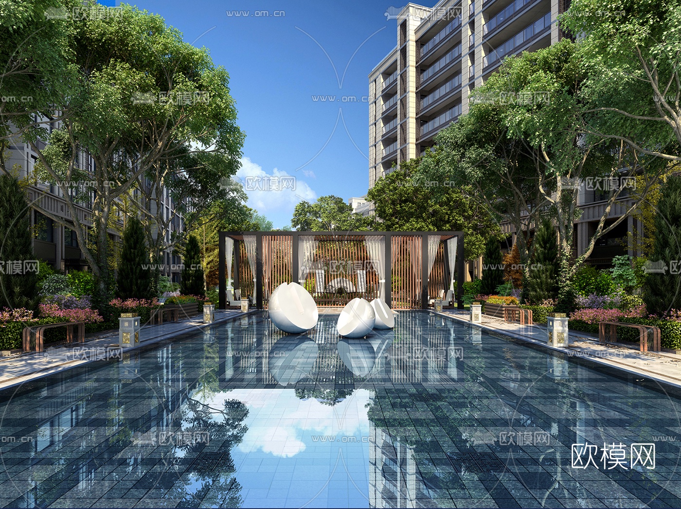 现代小区广场景观3d模型下载