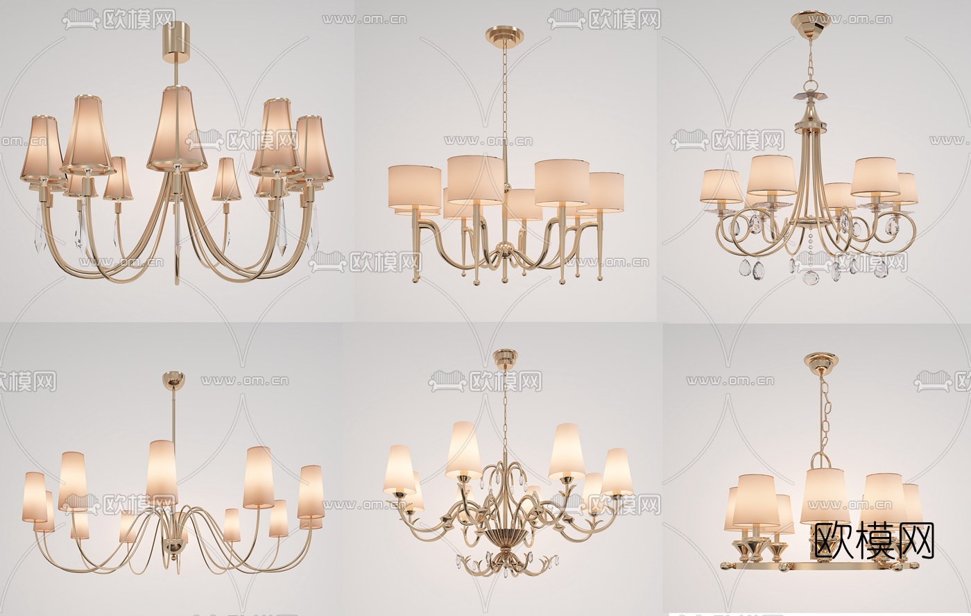 欧式精美金属吊灯组合3D模型下载