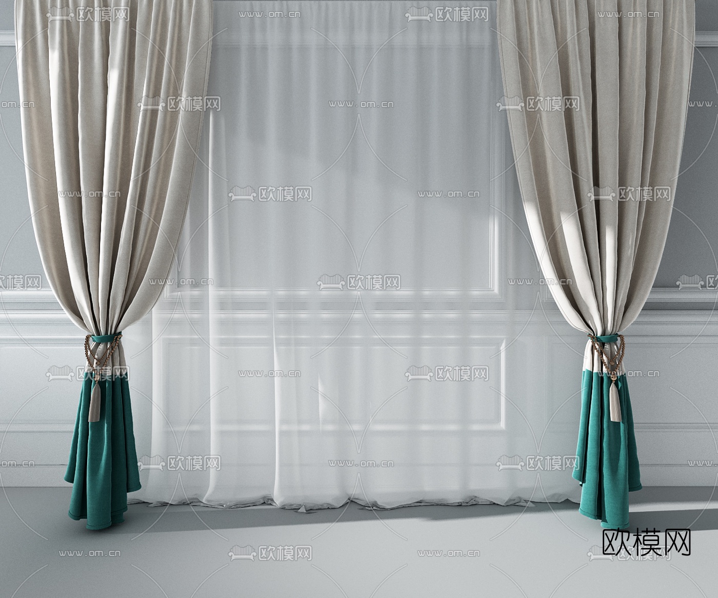 现代布艺窗帘组合3D模型下载（渲染图2）