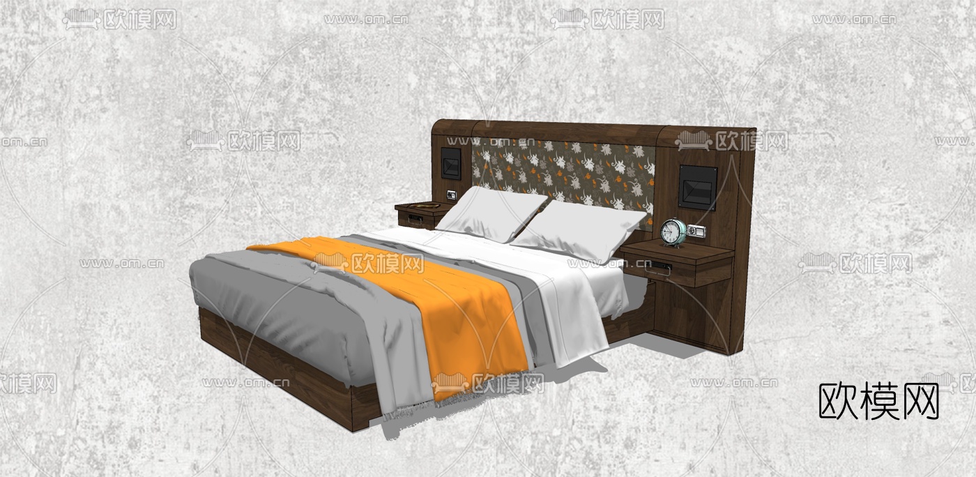 现代双人床su模型下载（渲染图3）