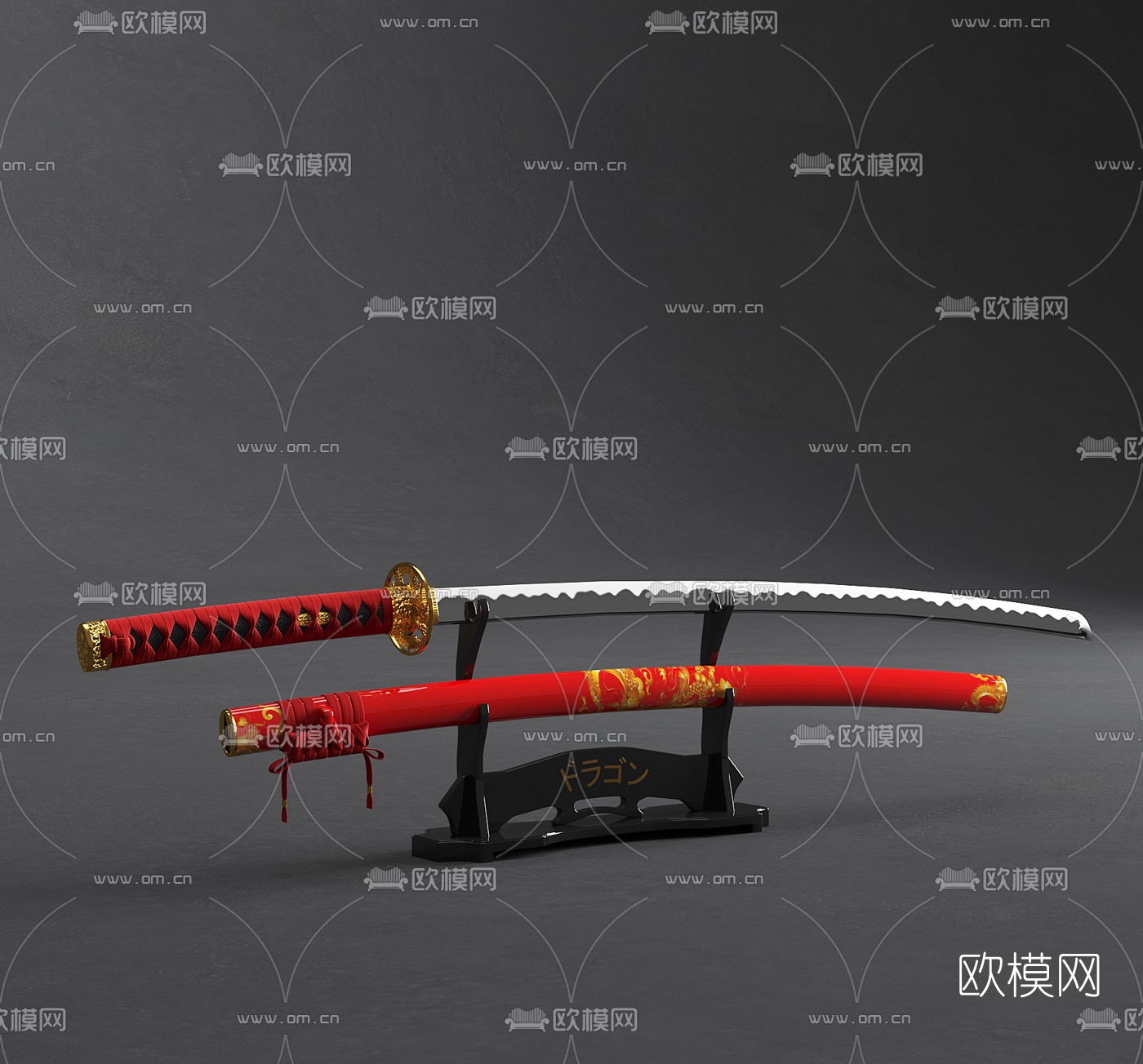 日本武士刀3d模型下载（渲染图1）