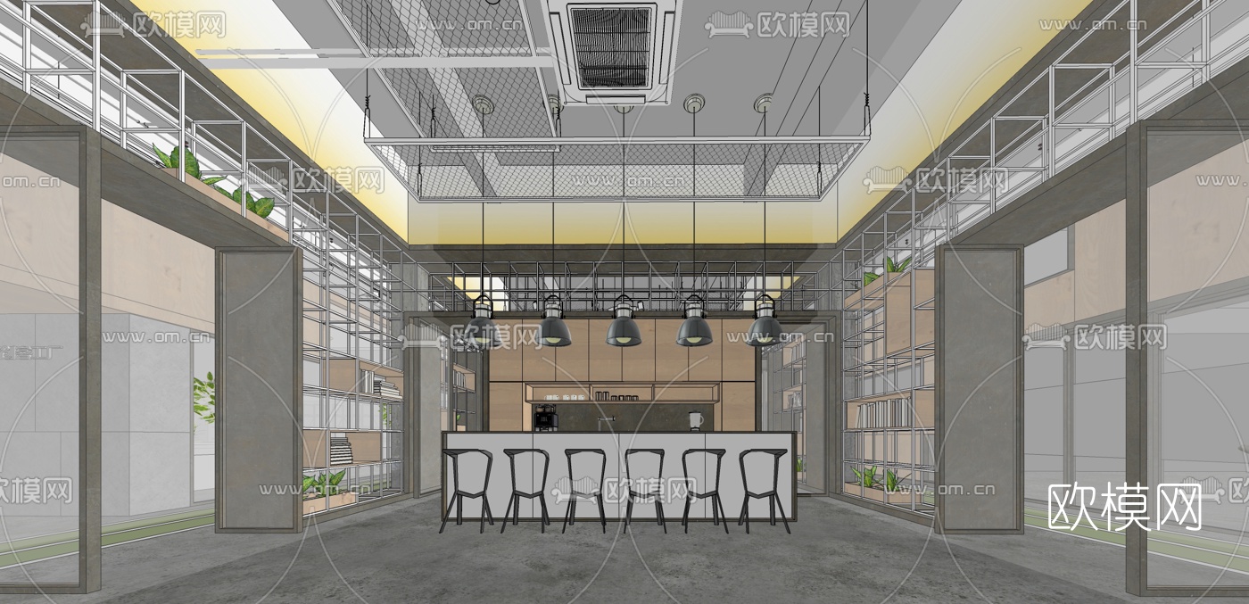 工业风大堂前台su模型下载（渲染图3）