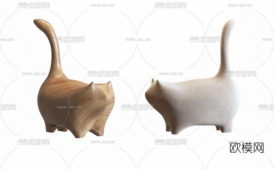 现代木质猫咪摆件3d模型下载