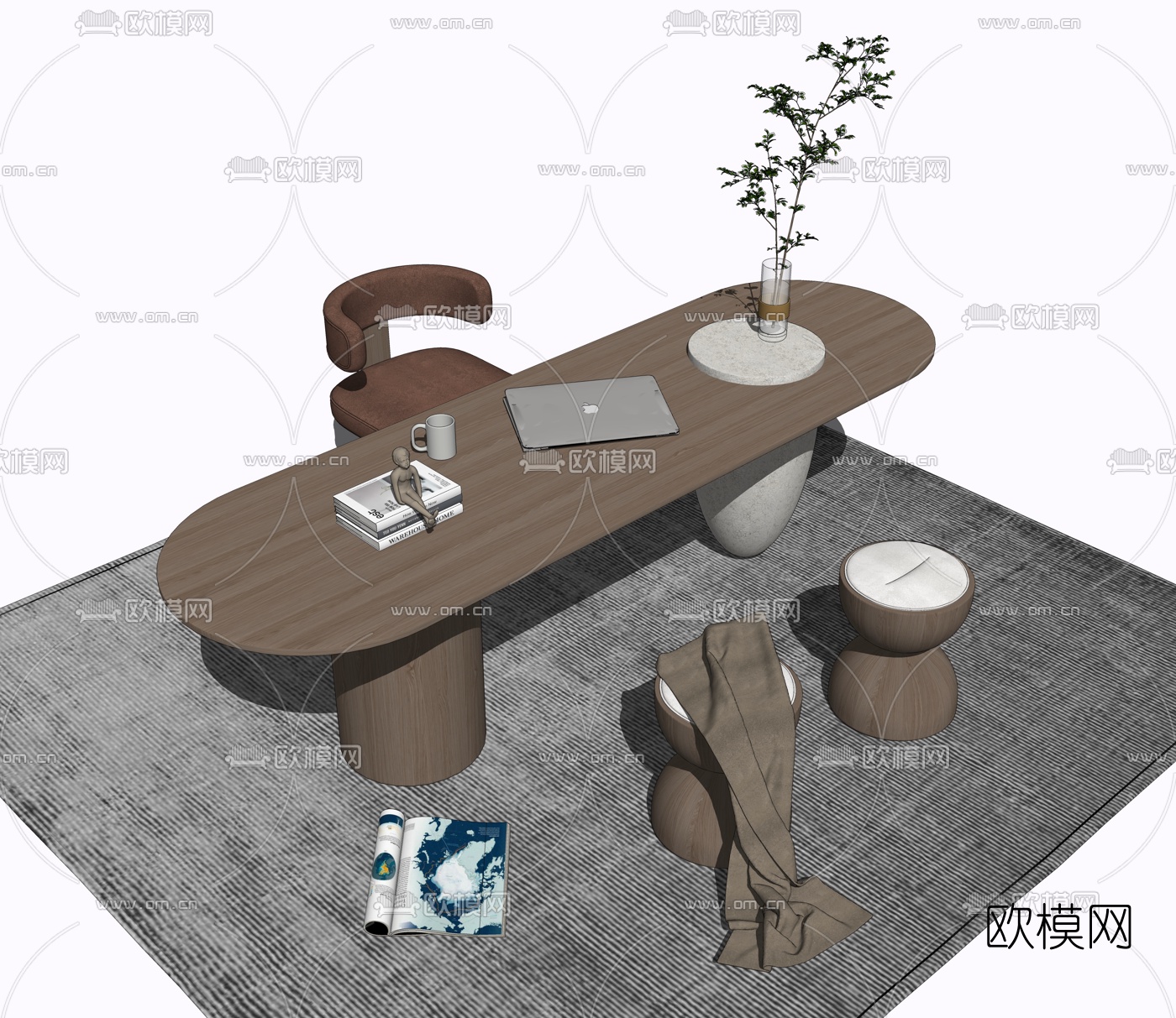 现代办公桌椅班台su模型下载