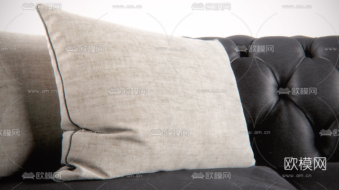 简欧皮革多人沙发3d模型下载（渲染图2）