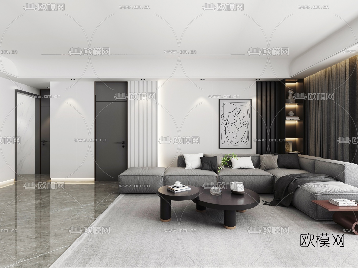 现代简约客厅餐厅3d模型