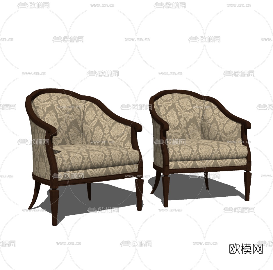 欧式布艺单人沙发免费su模型下载