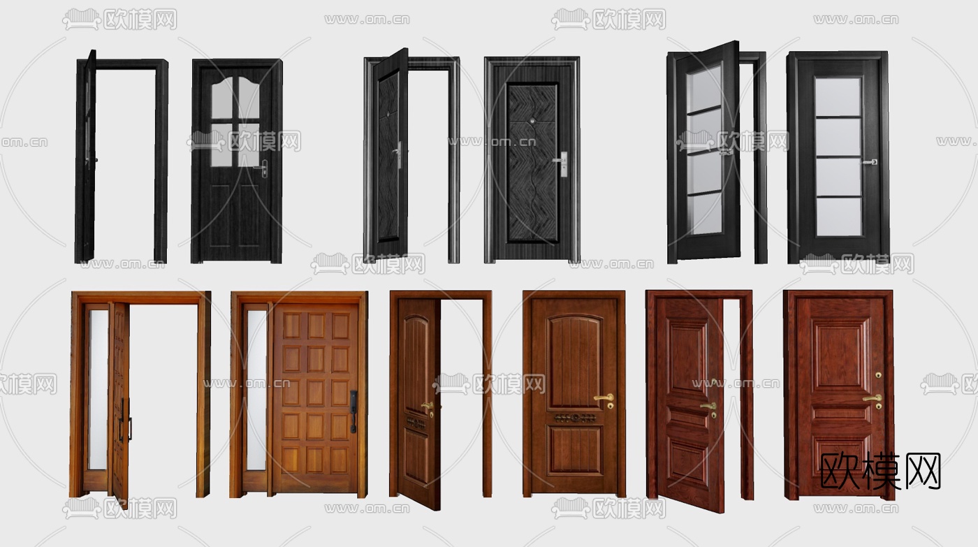 简欧实木单开门房门su模型下载