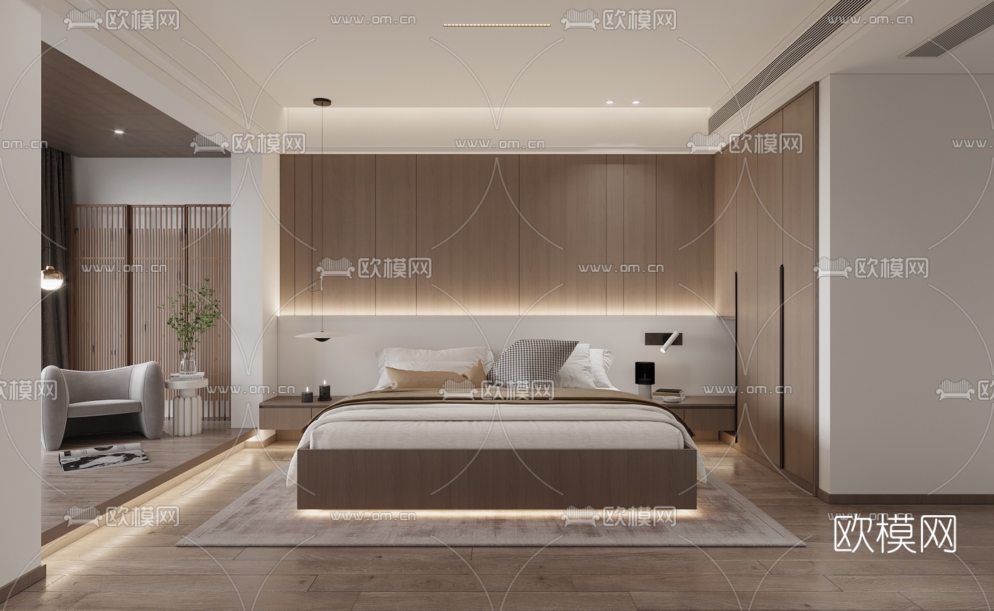 北欧卧室主人房3d模型下载（渲染图1）