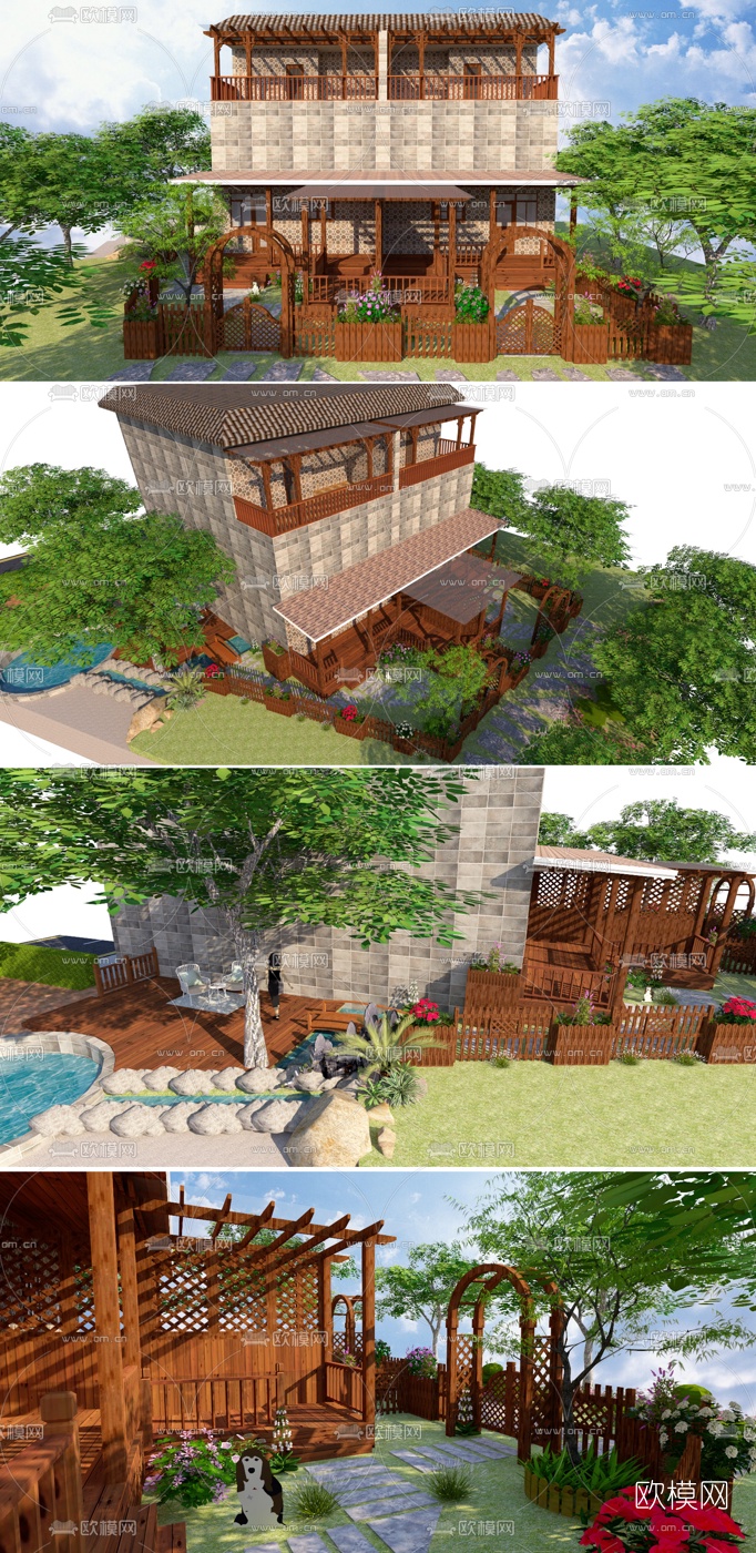 自然风花园别墅su模型下载