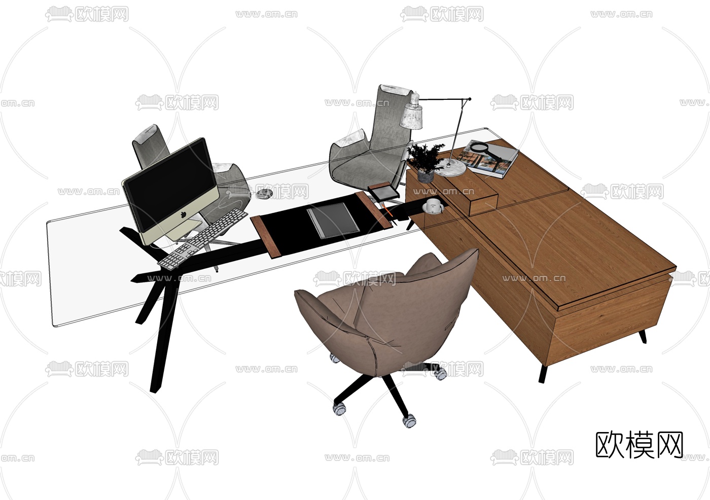 现代办公桌椅su模型下载（渲染图4）