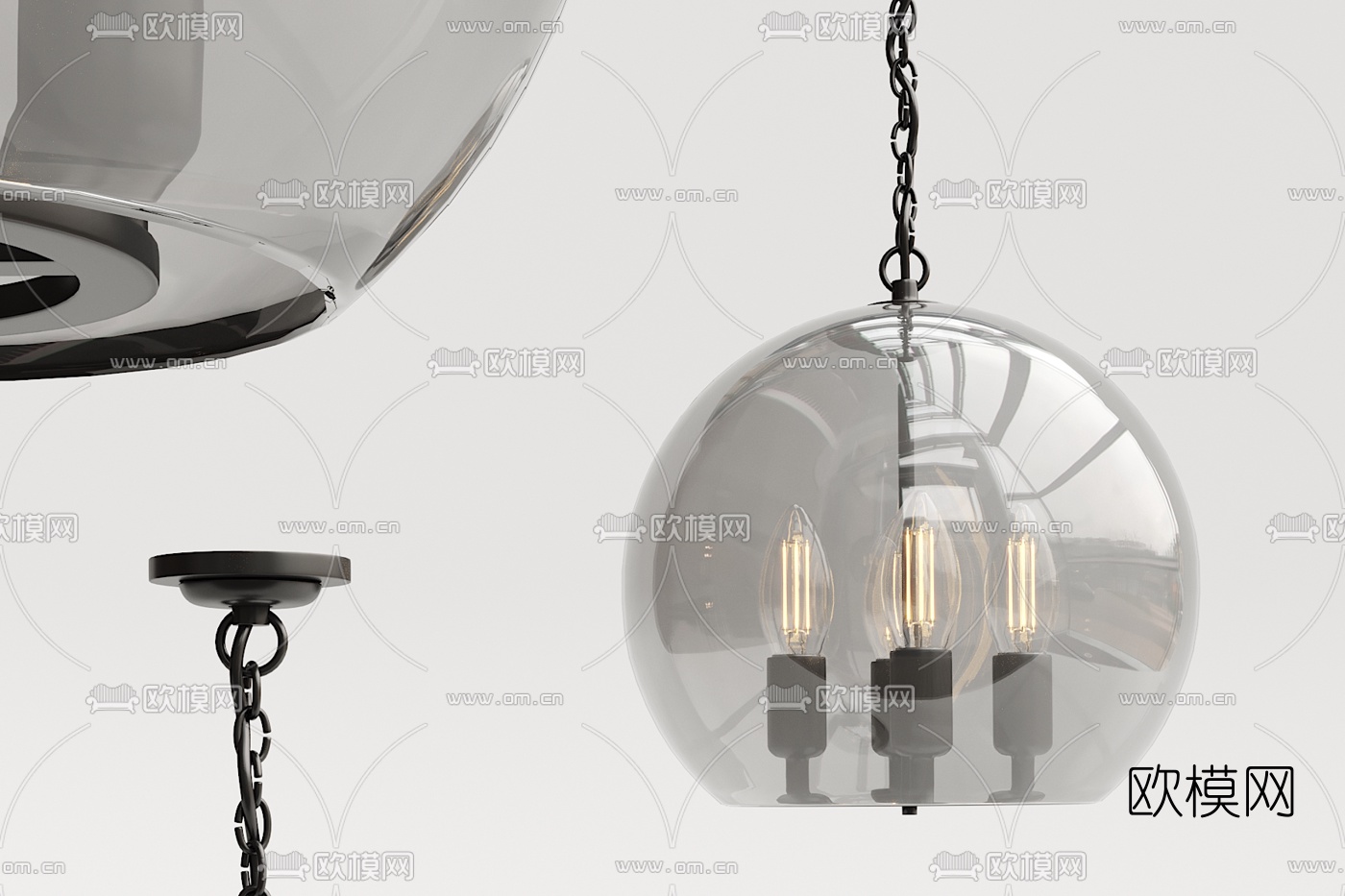 现代金属玻璃吊灯3d模型下载