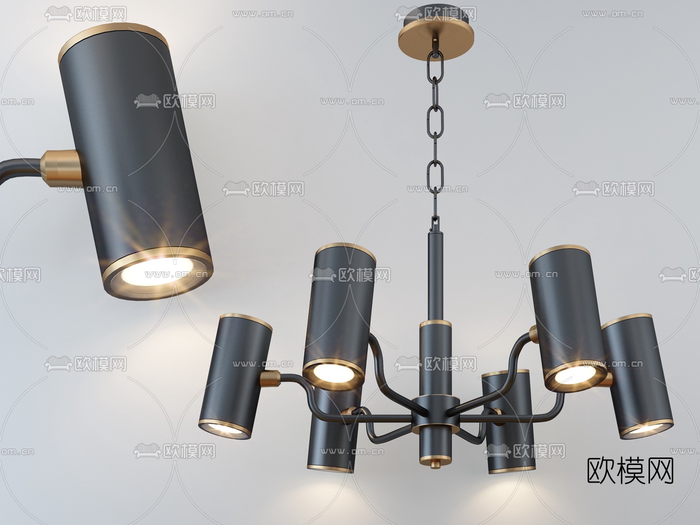 现代金属多头吊灯3d模型
