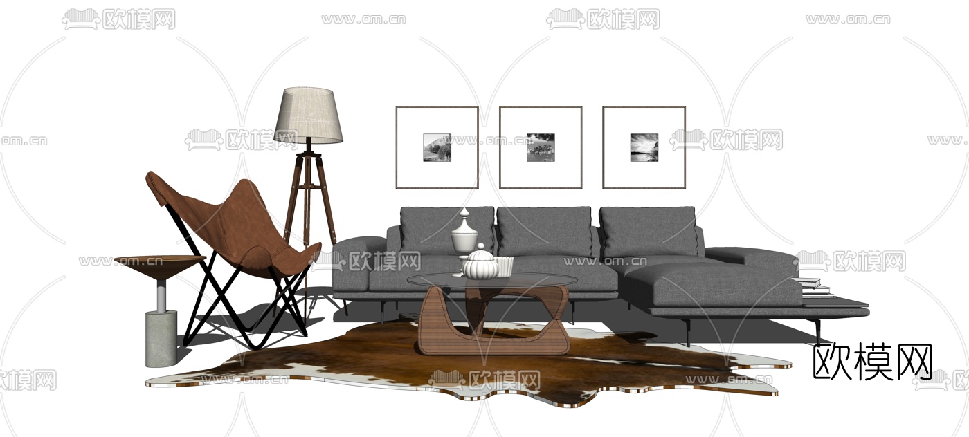 北欧沙发组合su模型下载