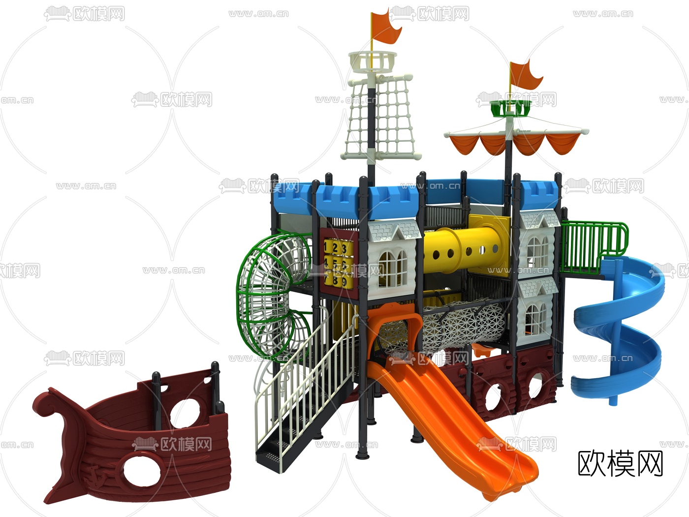 现代海盗船滑梯3d模型下载（渲染图1）