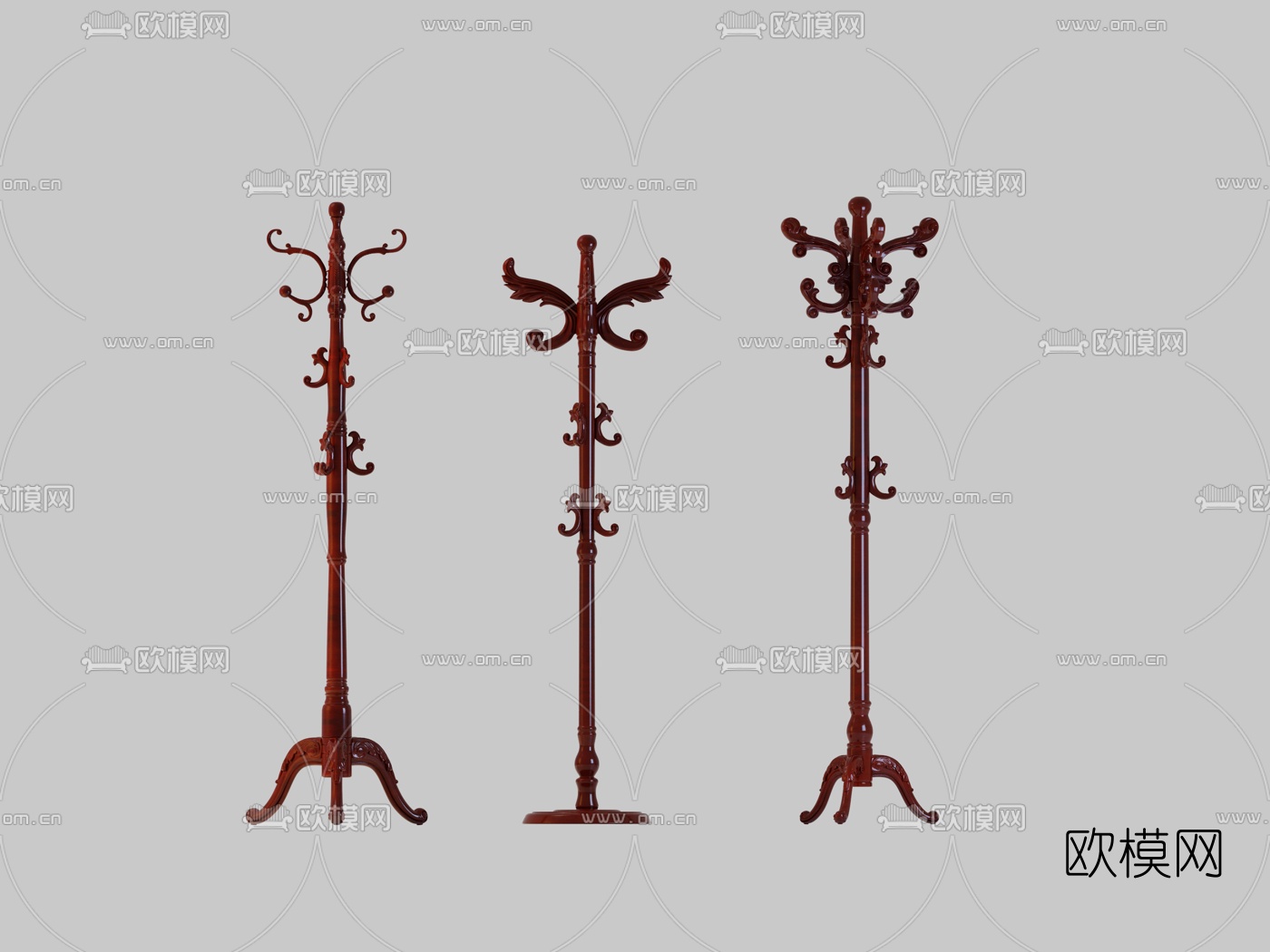 美式木质衣架组合3d模型下载（渲染图1）