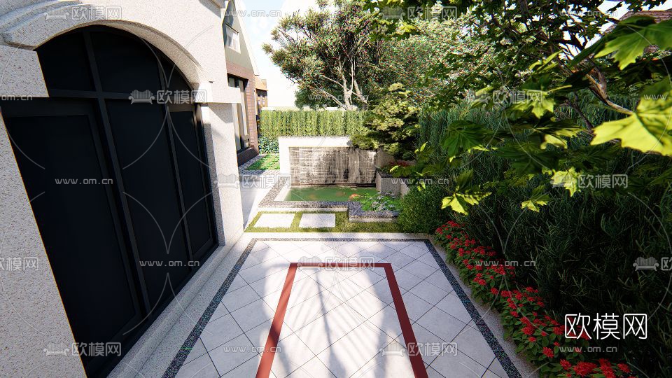 现代别墅庭院花园设计su模型下载（渲染图8）