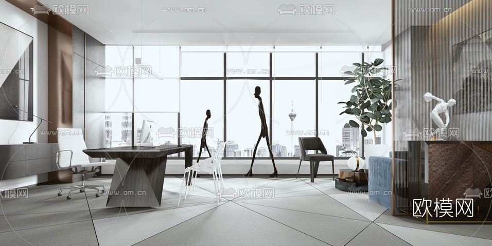 现代总经理办公室3d模型下载(渲染图1)