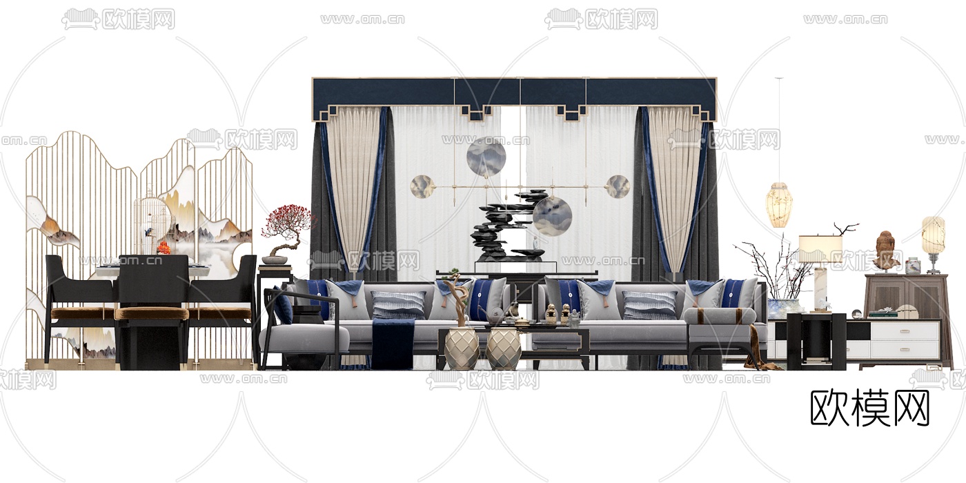 中式沙发组合3d模型