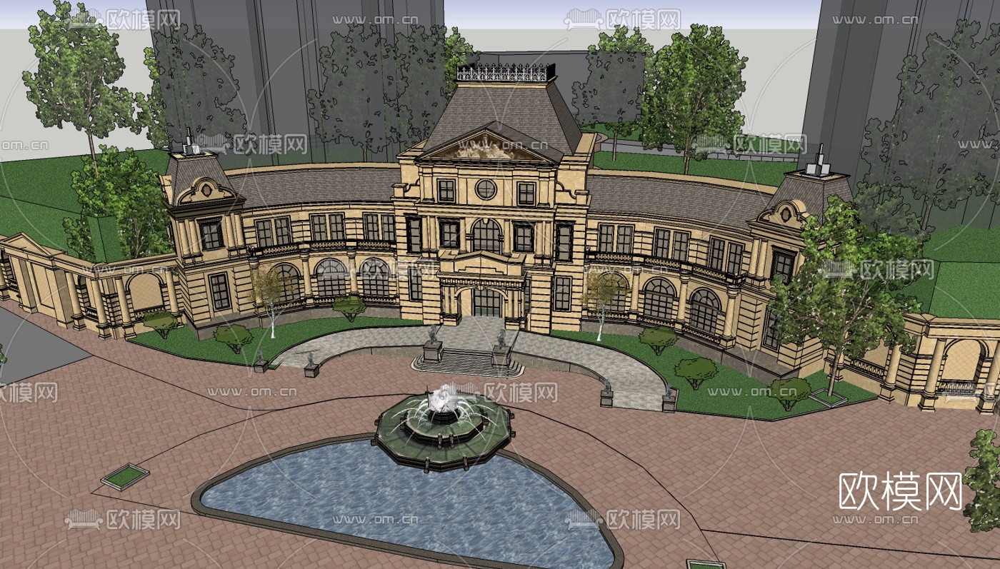 法式酒店su模型下载（渲染图2）