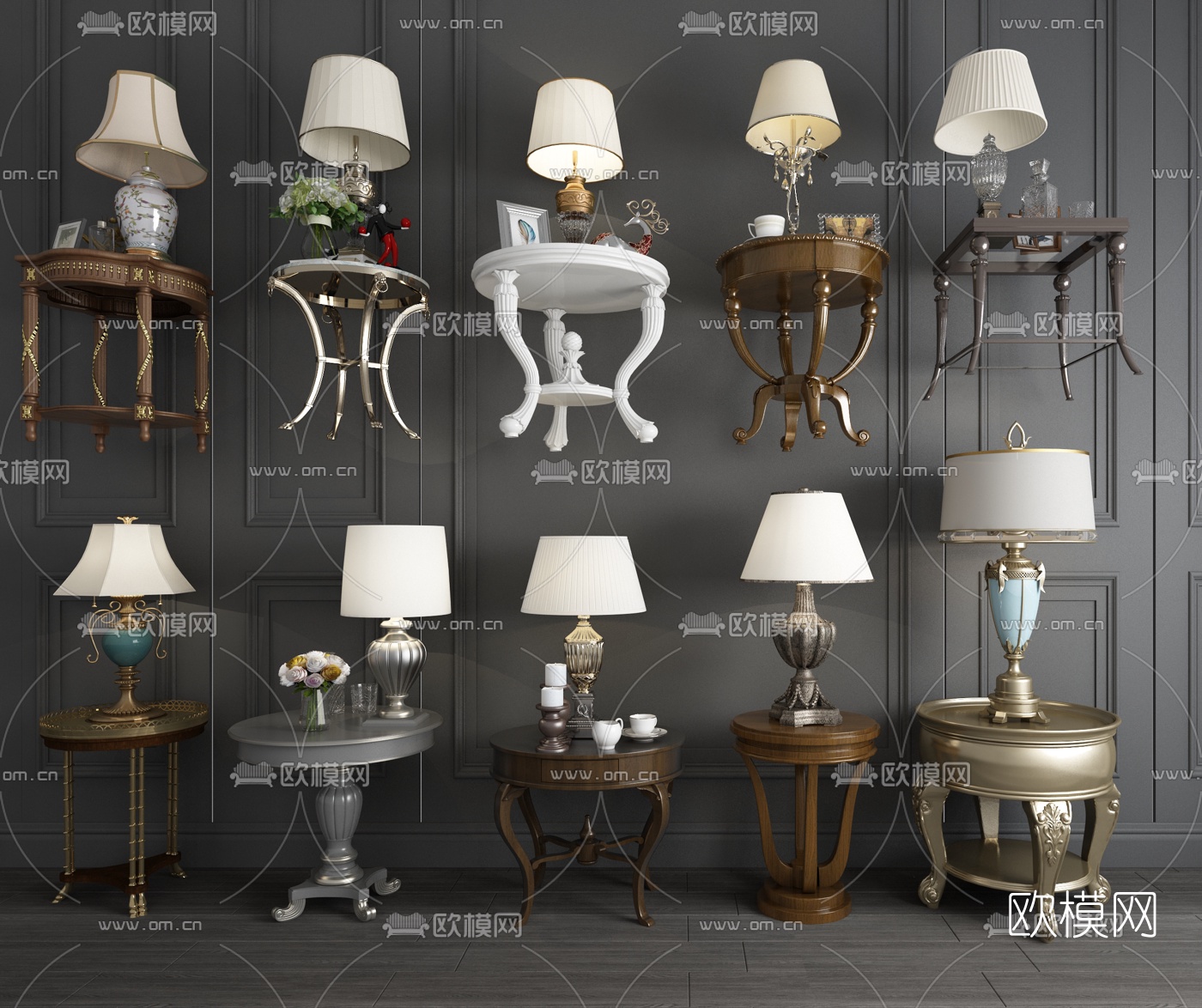 欧式轻奢边几圆几3d模型下载