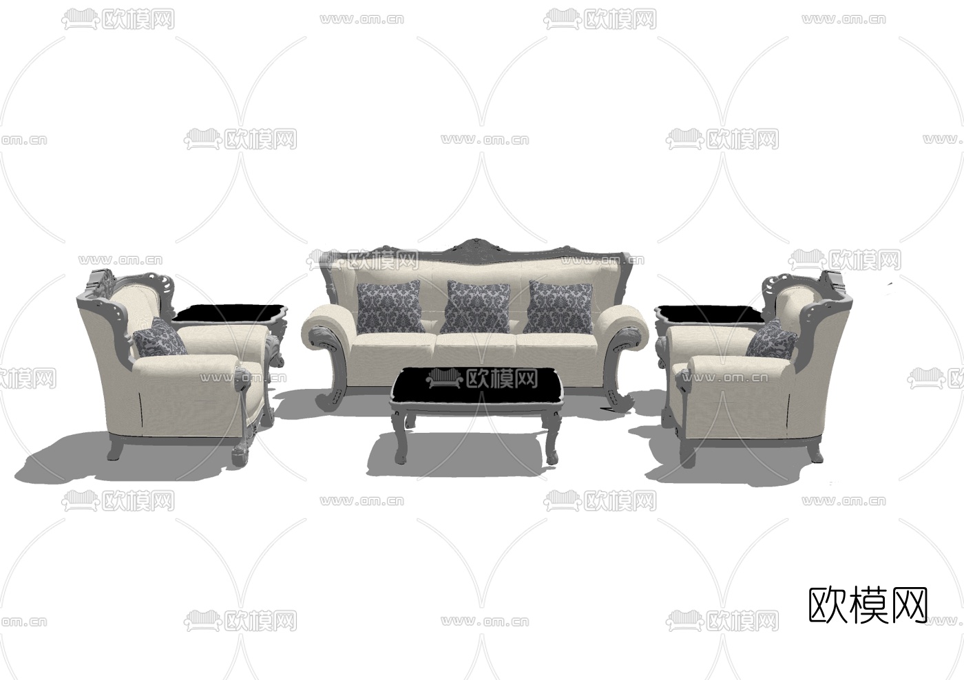 欧式皮革沙发组合免费su模型下载
