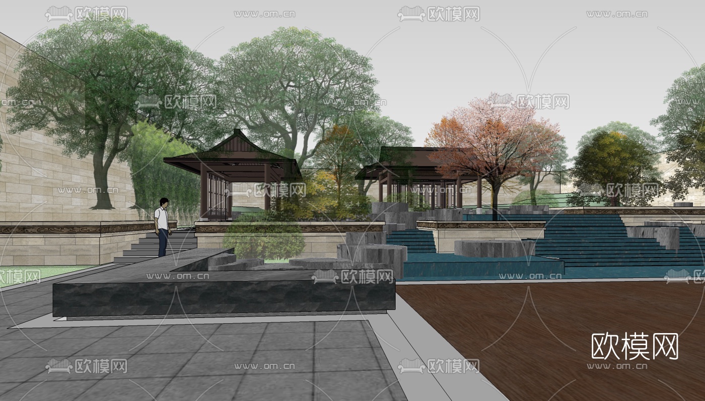 中式园林景观su模型下载（渲染图1）