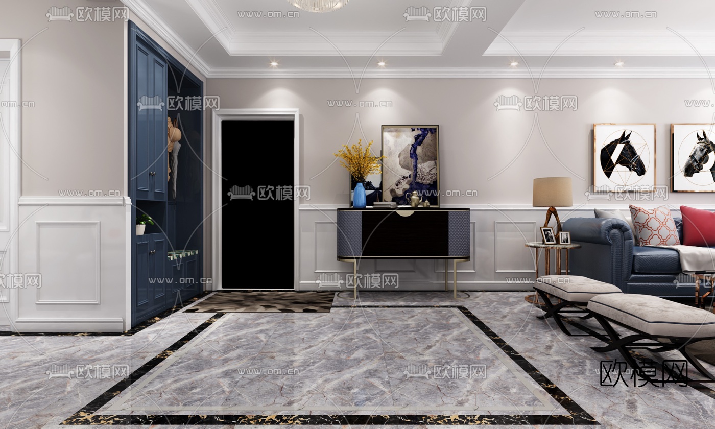 简欧客厅餐厅3D模型下载_ID10324114_3dmax免费模型-欧模网