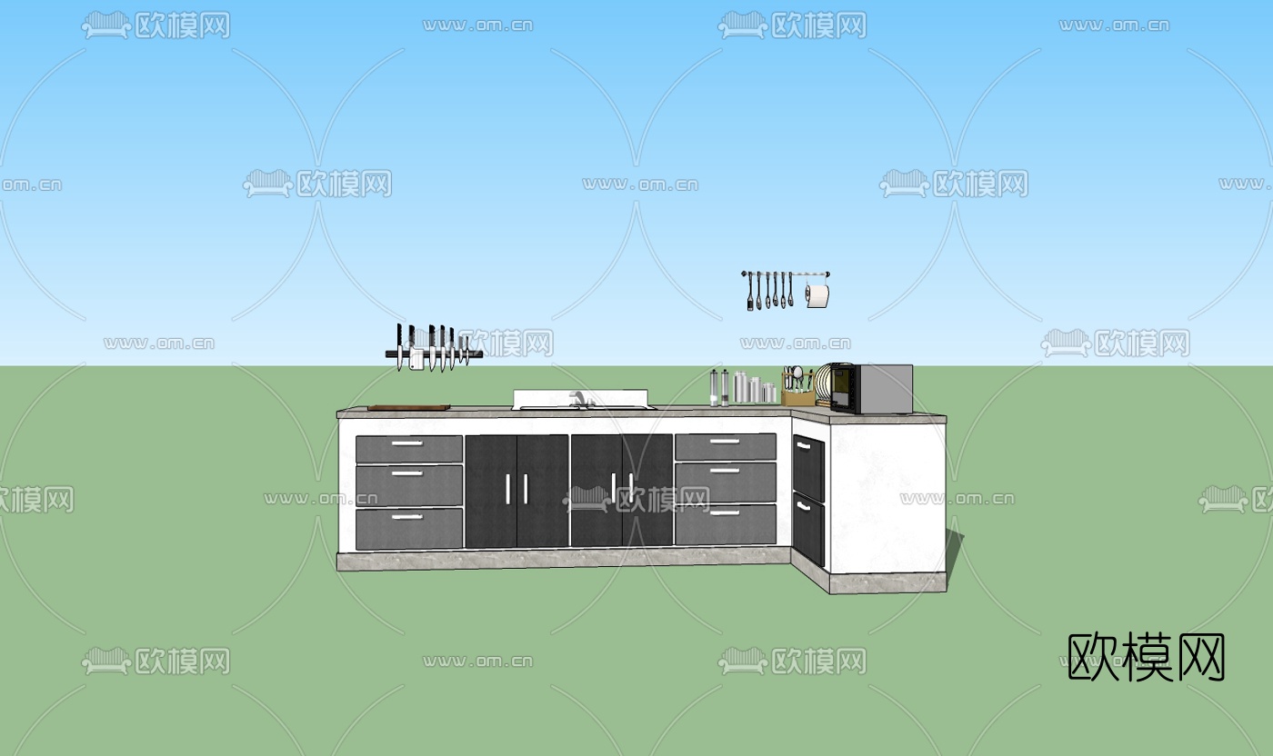 现代橱柜免费su模型下载（渲染图2）