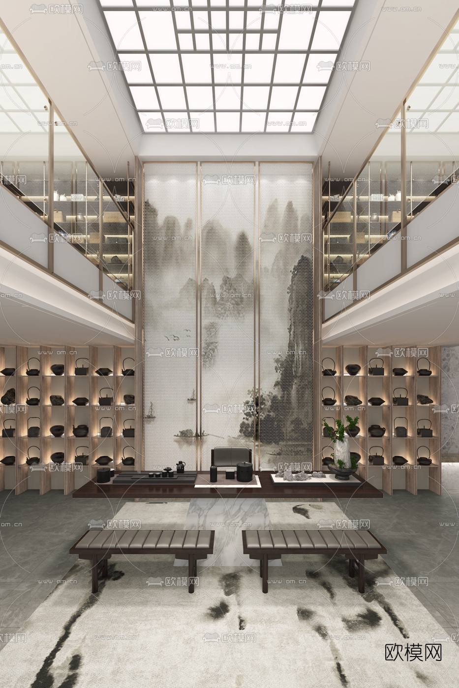 葛亚曦设计 新中式别墅茶室3d模型下载（渲染图1）