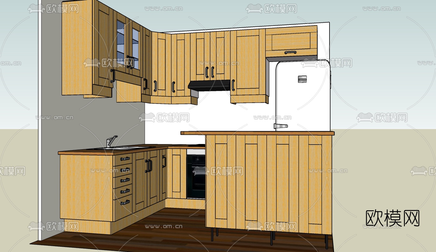 美式橱柜免费su模型下载