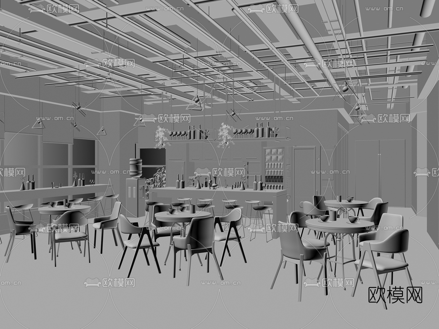 工业风办公室茶水间3d模型下载（渲染图2）