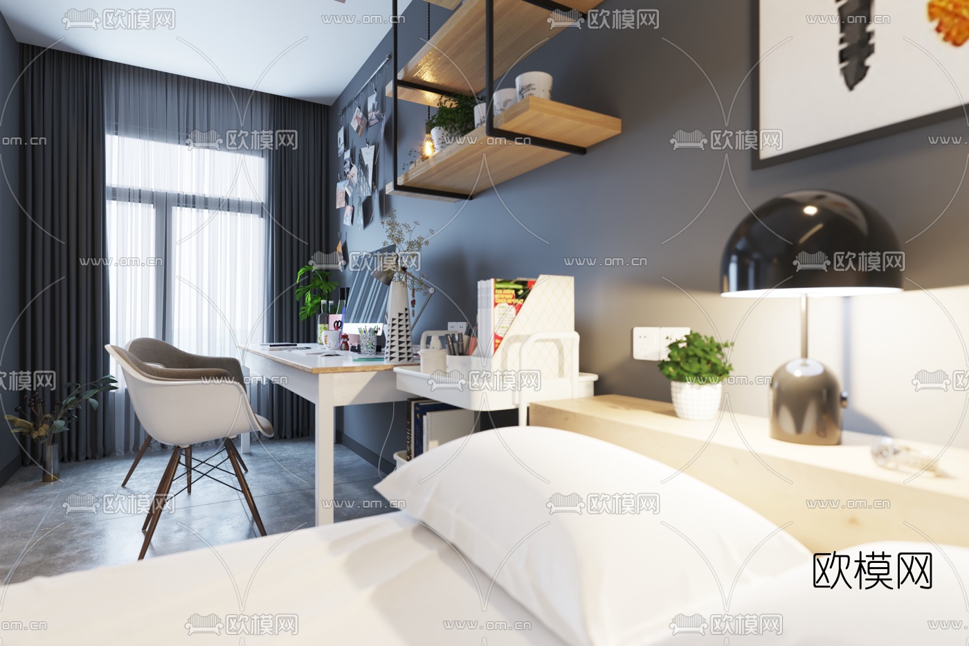 北欧单身公寓卧室3d模型下载（渲染图2）