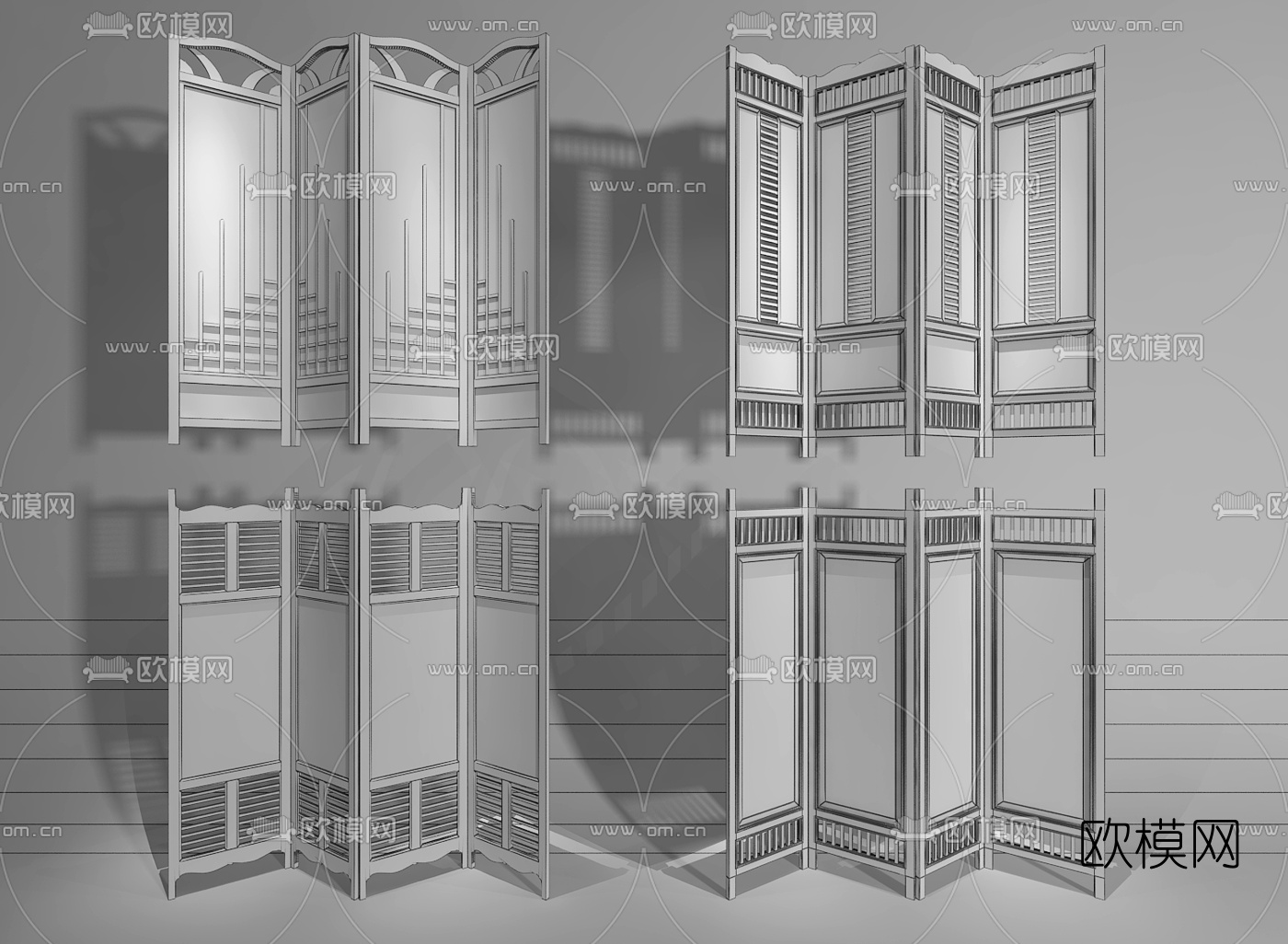 东南亚实木屏风隔断3d模型下载（渲染图2）