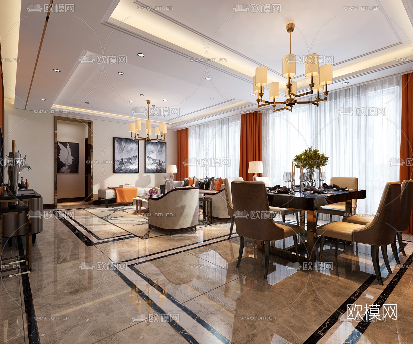 港式客厅餐厅3D模型