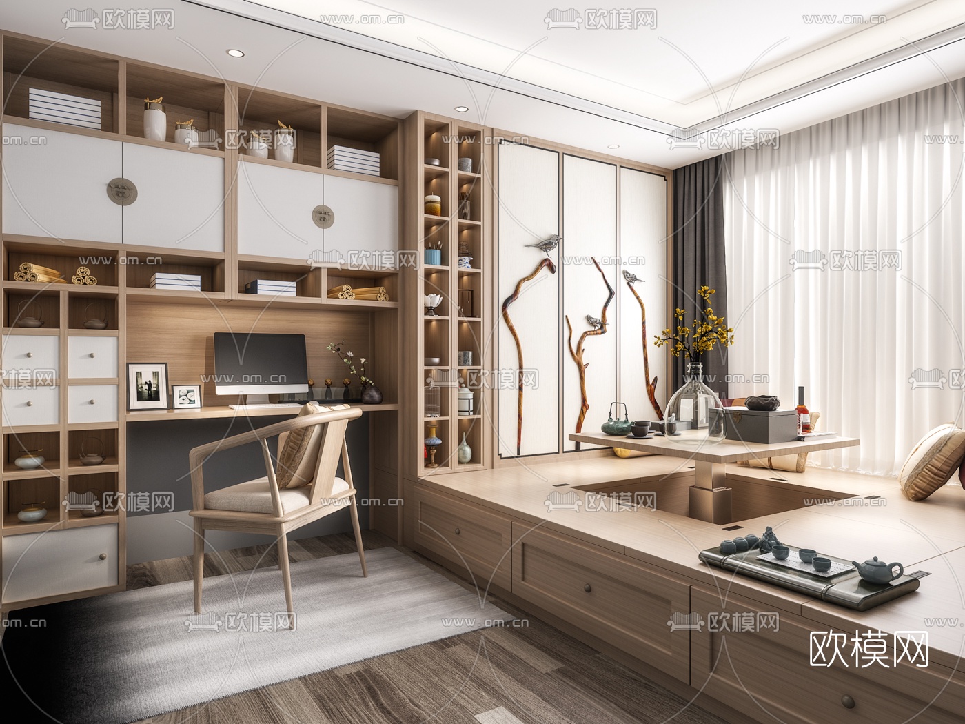 日式榻榻米书房3d模型下载（渲染图1）