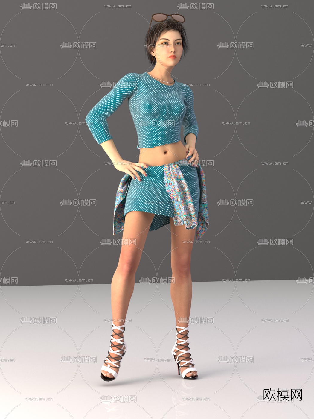 现代休闲美女模特3d模型下载（渲染图1）