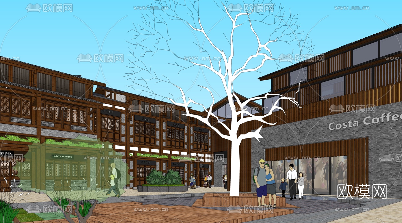 中式商业街规划su模型下载（渲染图11）