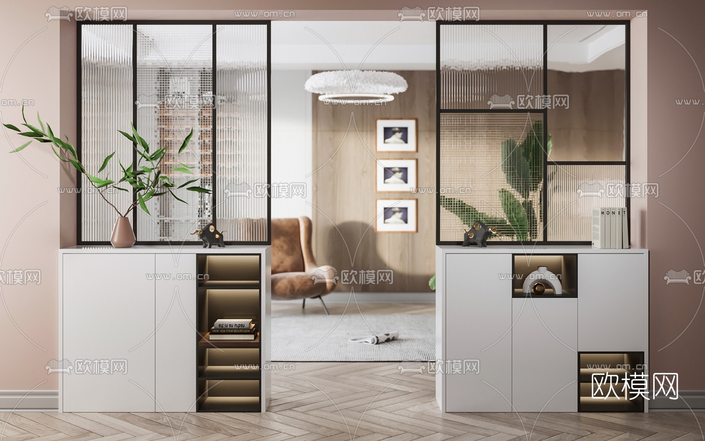 现代玻璃屏风边柜3d模型