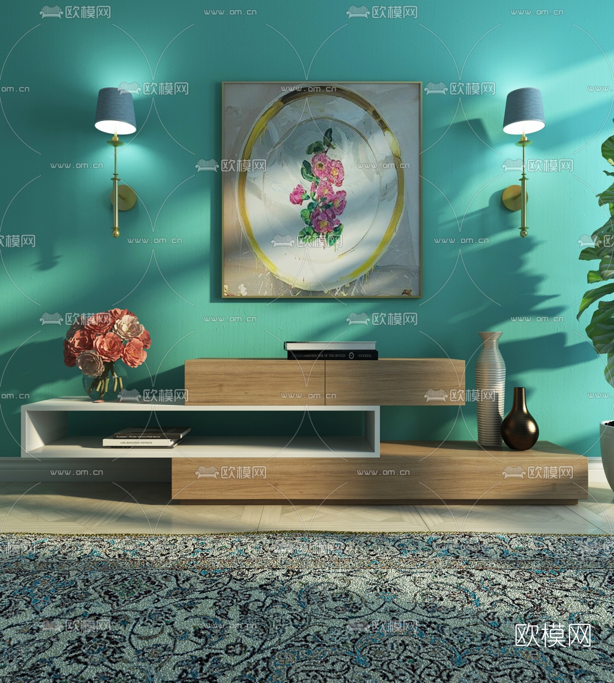 现代实木电视柜3D模型下载（渲染图1）