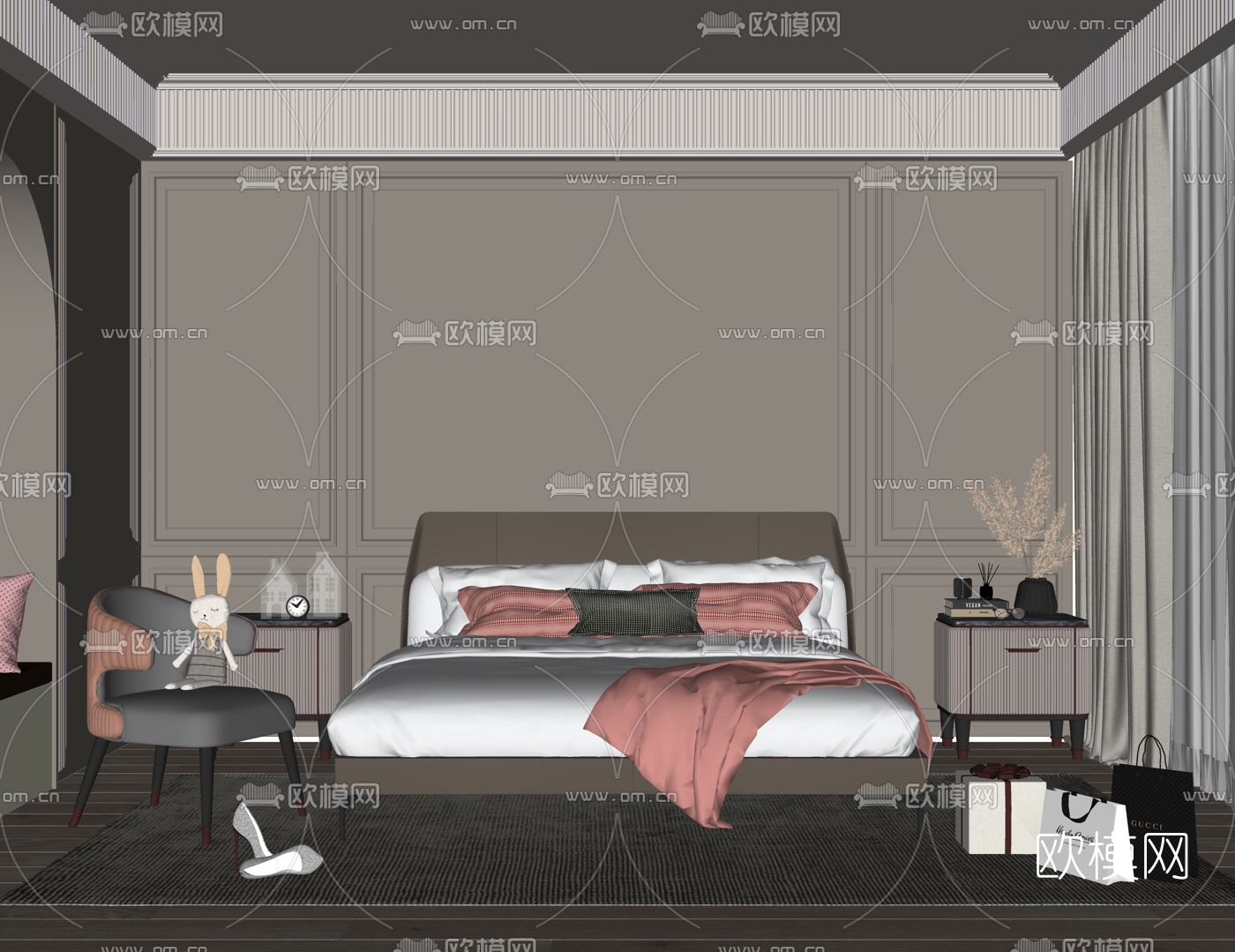 现代卧室su模型下载（渲染图2）