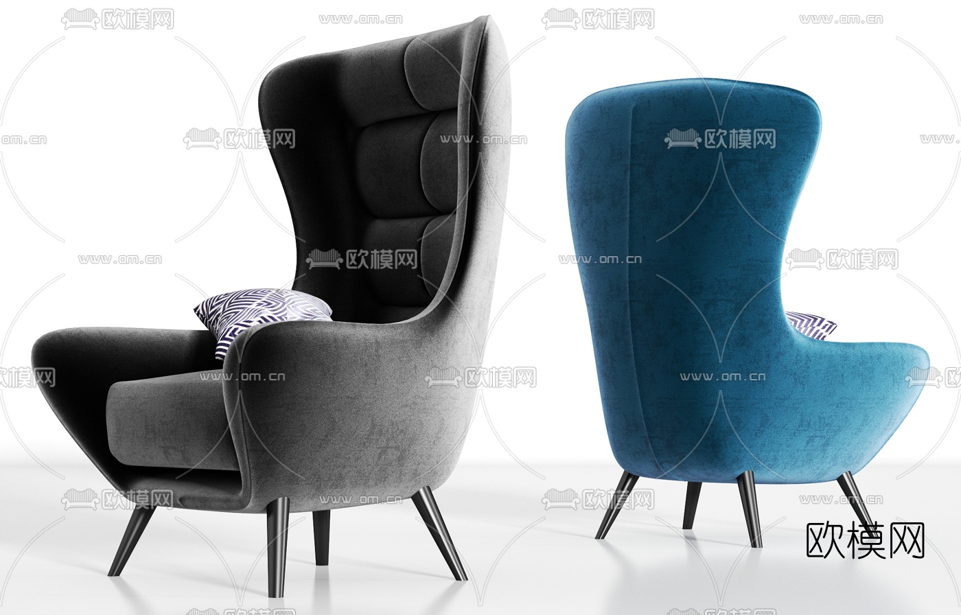 现代绒布单人沙发3d模型