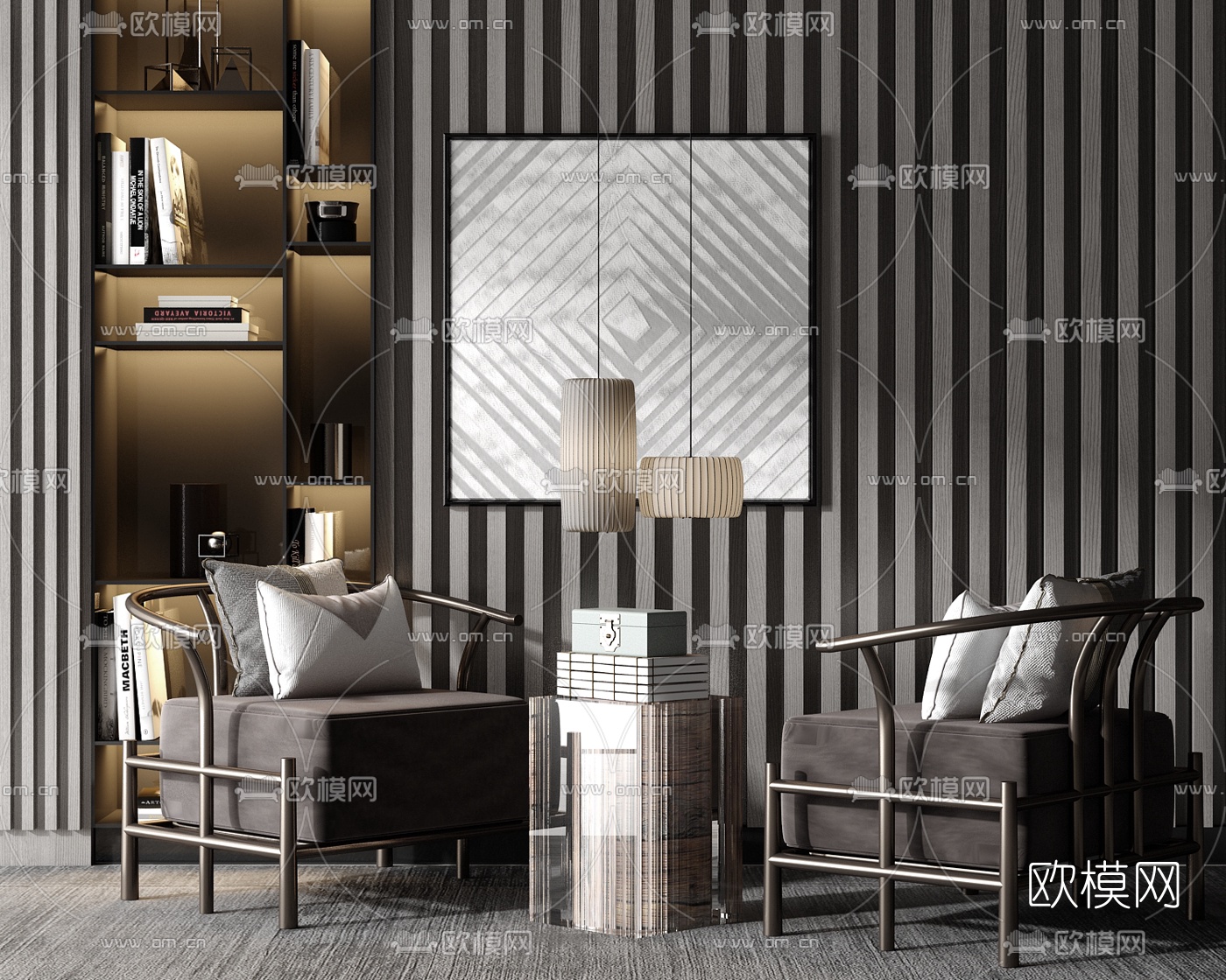 新中式轻奢休闲椅su模型下载（渲染图1）