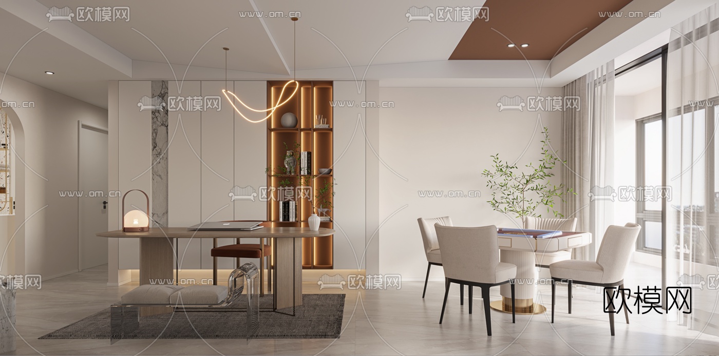 现代轻奢书房棋牌室3d模型下载
