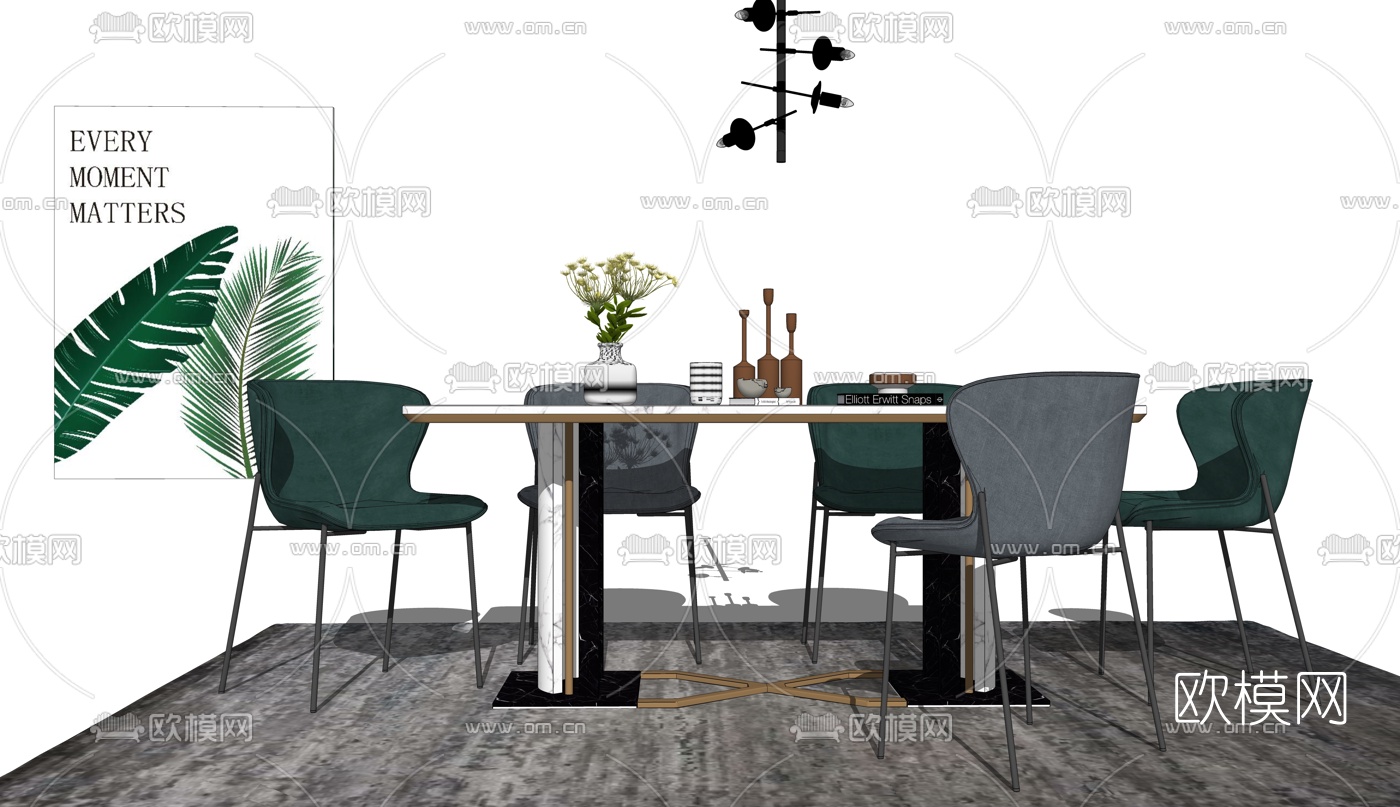 现代轻奢餐桌椅组合su模型