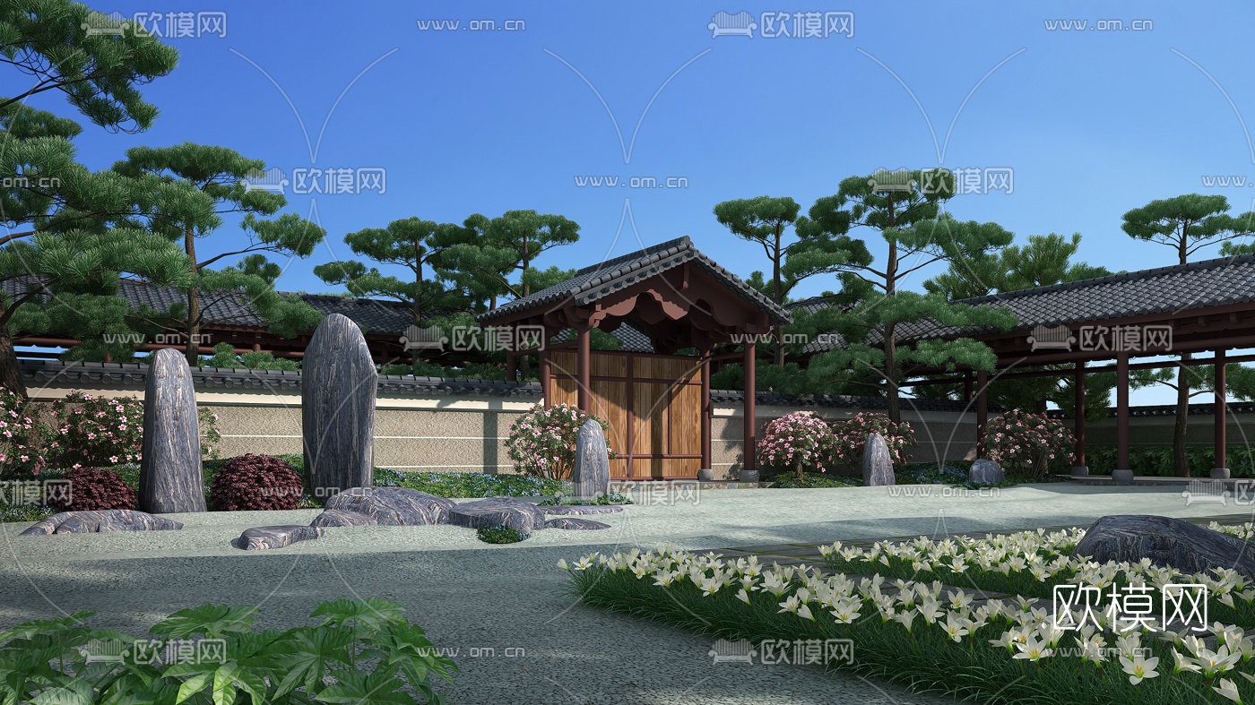 现代园林景观枯山水3d模型下载