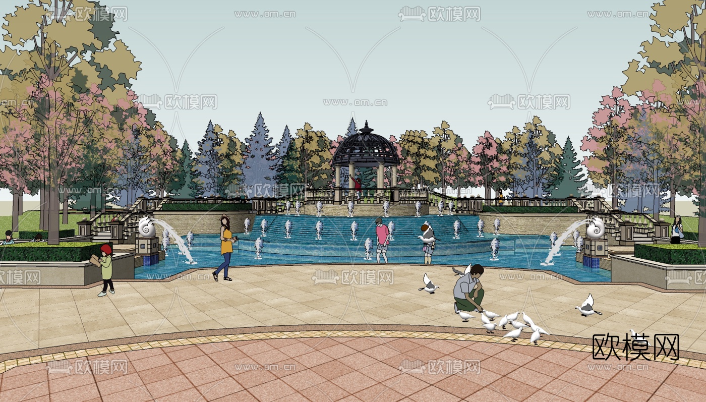 欧式园林景观su模型下载（渲染图1）