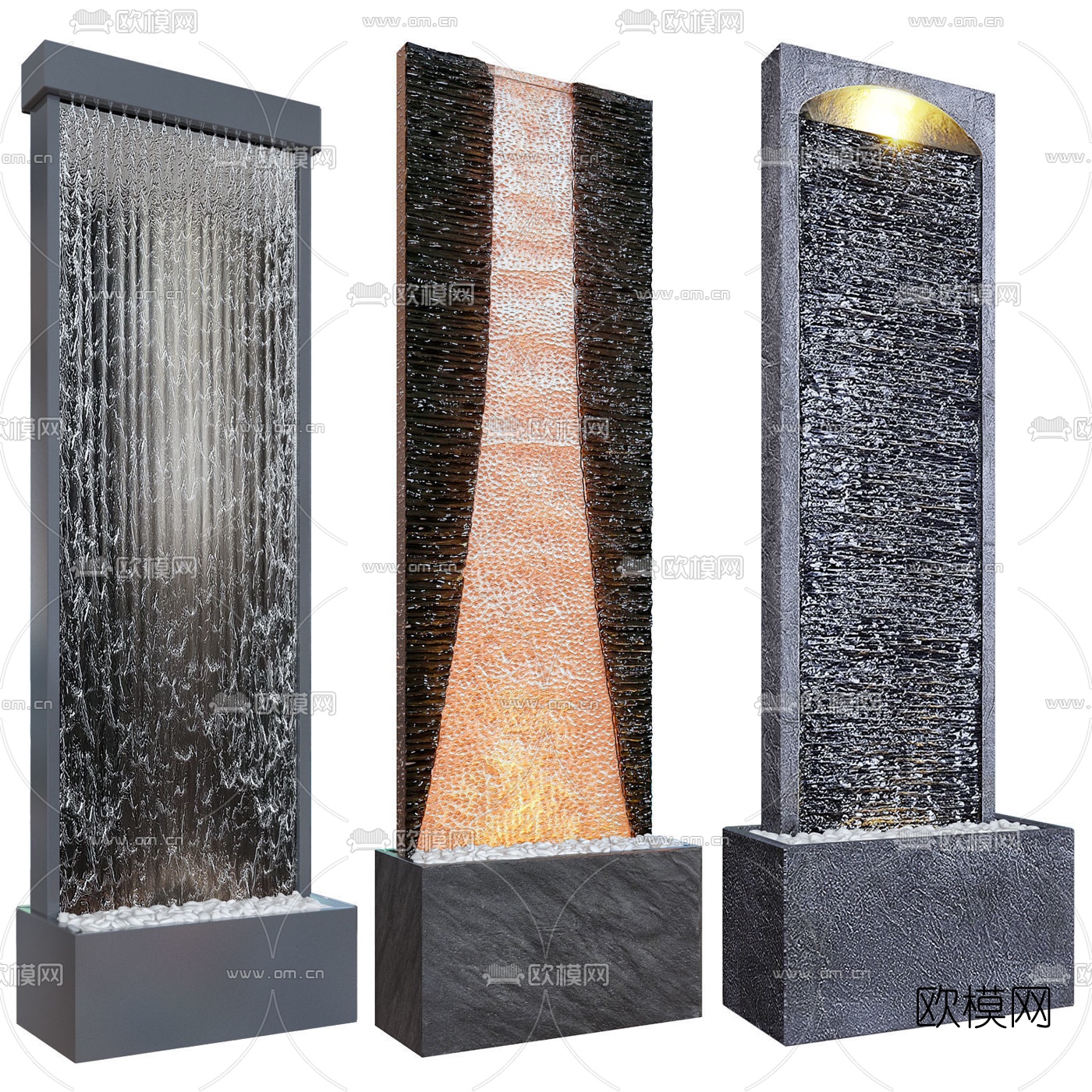 现代流水墙壁小品3d模型下载（渲染图1）